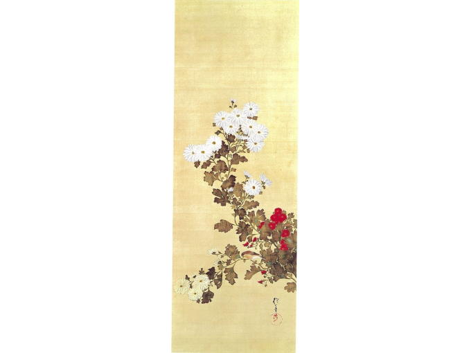 Original JUNIKAGETSU KACHOU ZU of KIKU chrysanthemum painting