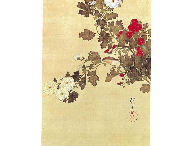 Lower part of original JUNIKAGETSU KACHOU ZU of KIKU painting
