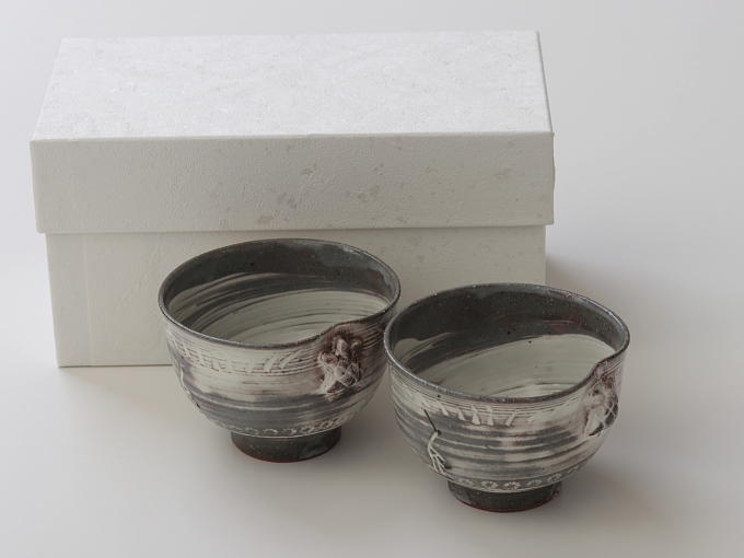 [Limited] KOBIKI TSURU KAME (handcrafted Teacup:pair)