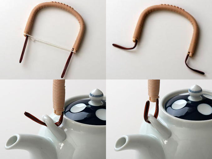 How to attach the handle
①Remove the string.
②Bend the end of the handle halfway.
③Pass it through from the inside and bend the tip up.
④Bend it until it is firm and stable.