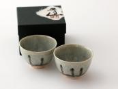 Whiskey Barrel Ash Glaze Yunomi (handcrafted: pair)